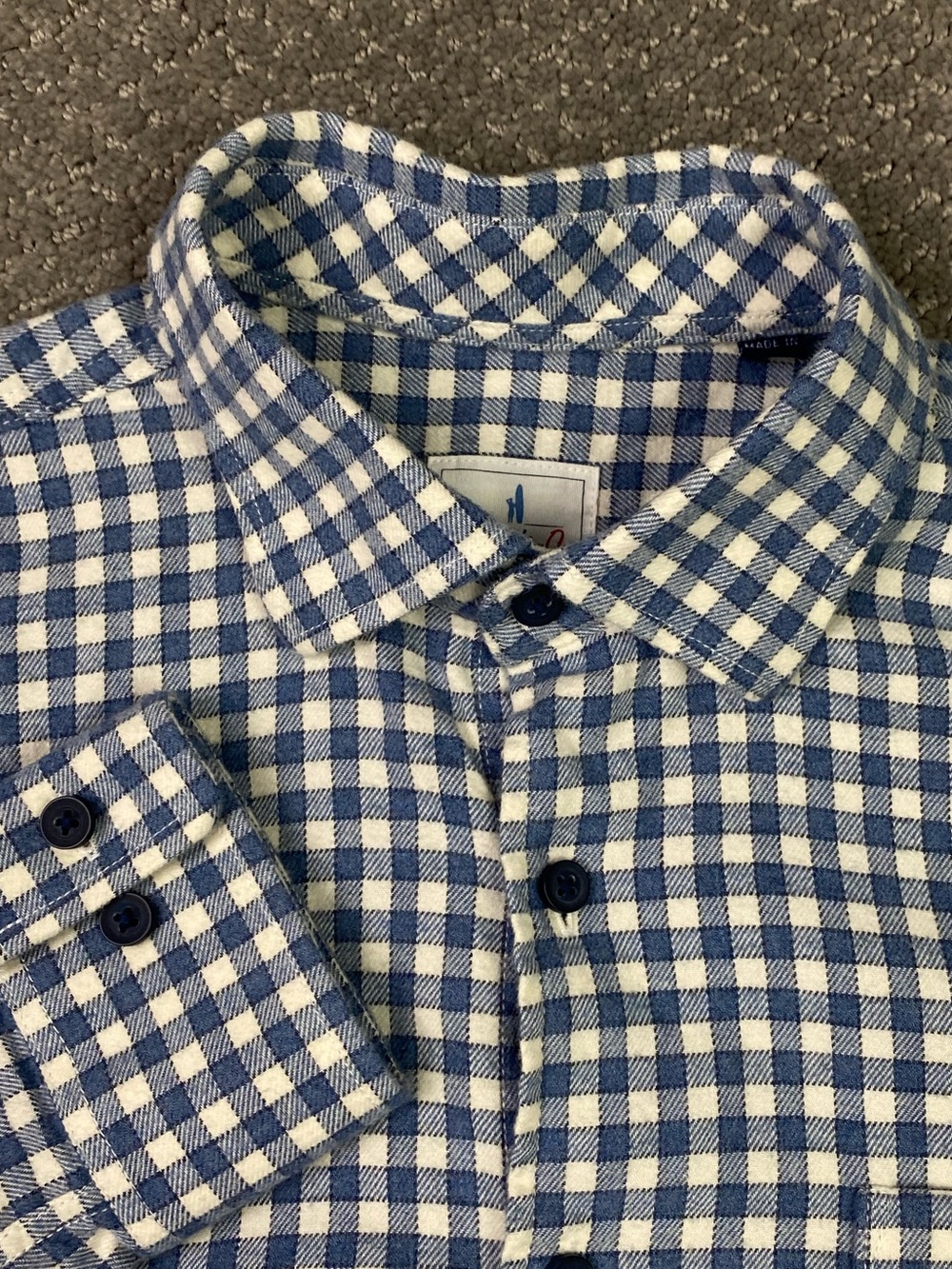 johnnie-O Flannel Shirt Mens Medium Blue White Gingham Check Hyat Hangin' Out